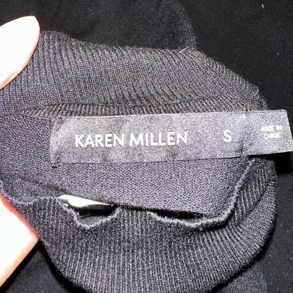 Karen Mullen Women Small Dress Wrist Tie Sleeve Mock Neck Knit Fit Flare - Picture 4 of 9